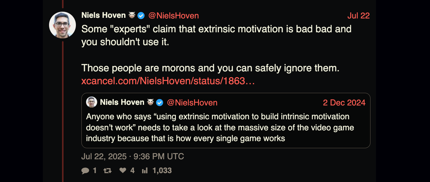 Screenshot of Mentava's founder calling those who question external motivation 'morons'