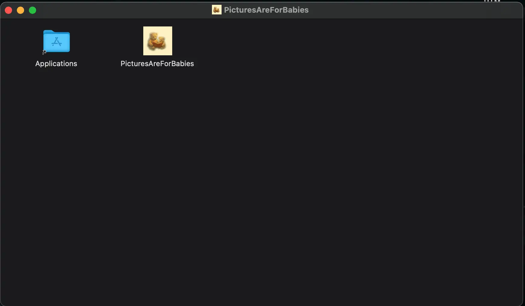 Screenshot of the disk image window to install Pictures Are For Babies