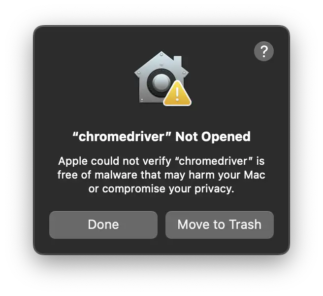 Screenshot of the macOS security warning when opening unsigned apps